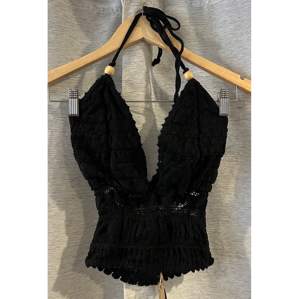 Beaded Halter Top Black‎ Knit Stretch Size XXL NWT Read